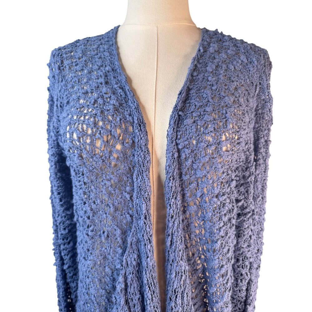 2/$30 Soft Surroundings L/XL Periwinkle Blue Open Weave Cardigan - Picture 5 of 16
